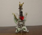 Vintage Hand-blown Glass Crystal Dragon Figurine Gold Tone Clear Red Heart 