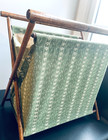 Vintage Folding Wood Knitting Sewing Fabric   Wood Basket Green Floral Caddy