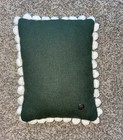 Woof   Poof Vintage 2001 Wool Christmas Santa Pillow Ho Ho Ho Pom Poms 12 x8   