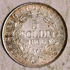 1866 Papal States Italy Silver 5 Soldi  mintage  100 000  Unc 