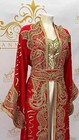 Kaftan Dress 3pc Golden Embroidery Beads Paisley Design Fancy Women s Long Abaya