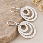925 Sterling Silver Triple Circle Drop Earrings Hammered Handmade Jewelry D19