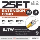 25 Foot Lighted Outdoor Extension Cord - Yellow 10 Gauge 3 Prong Grounded Plug