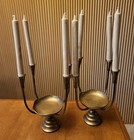 Vintage Solid Brass Pair  2  Of Large Heavy Candle Holders Candleabras 12 Inch