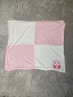Baby Blanket Owl Pink White Patchwork Color Block Squares Soft Lovey 29 x34 
