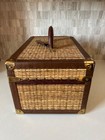 New Vintage Mark Cross Train Case Rattan   Leather Makeup Case Luggage Lock Set