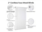 White Cordless Faux Wood Blinds For Windows With 2 In  Slats - 23 In  W X 48 In 