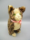 Animal Sculpt Artist Plush Cat Tabby Kitten Sitting Green Glass Eyes 9  Pink Bow