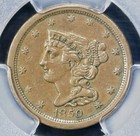 1850 Braided Hair 1 2c Half Cent Pcgs Au 50