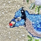 Vtg Hand Hooked Blue Jay Cotton Branch Wall Hanging Folk Art 14x16 Rug Textile