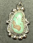 Unique Vintage Mid Century Design Native American Turquoise   Silver Pendant