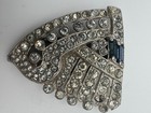 Vintage Rhinestone Dress Clip Clear   Blue 1930s Art Deco Silver Tone Read
