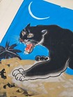 Art Deco Japanese Silk Painting Black Panter 16 x 13  Unframed Vtg 