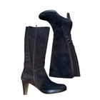 Blondo Black Suede Knee High Boots Side Zip Chunky Heel Women s Size 8