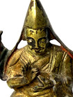 Antique 18th Century Gilt Bronze Figure Of A Lama With Original Prayer Scroll