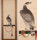 Japanese Hanging Scroll Hand Painted  hawk On Perch Stand  Kakejiku W box