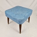 Mid-century Modern Footstool Ottoman Stool Blue Naugahyde Tapered Legs Vintage