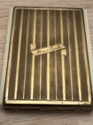 Vintage Marie Earle Gold Tone Powder Compact Mirror White Sides Cosmetic Case