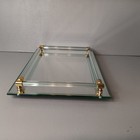 Vintage Hollywood Regency Mirrored Vanity Tray - Gold   Lucite Ribbed Rail - 11 
