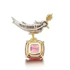 5 00ct Cushion Cut Lab-created 14k Two Tone Gold Finishpink Ruby Bird Brooch Pin