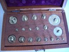 Vtg Ohaus Scale Corp  Brass Fractional Weights Set W wood Box