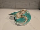 Murano Glass Decorative Bowl Turquoise White  And Gold Swirl Design 