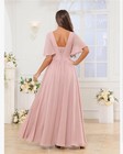 Langkaao Chiffon A-line Bridesmaid Dress Short Sleeve Ruffle Pockets