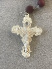 Vtg  Rosary Bead Necklace Our Lady Of Guadalupe Rose Petal Beads Colorful Medals