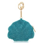 Mary Frances Blue Cove Seashell Oceanic Beaded Coin Purse Zip Key Ring Blue New