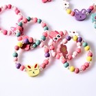 Wooden Bamboo Bracelet Necklace Set For Kids Cartoon Flower Heart Shape Durable
