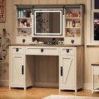 Farmhouse Makeup Vanity Desk With Sliding Mirror Large Makeup Desk With Drawers