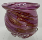 Unique Murano Short Vase Flower Pot Pink With Gold Flecking Swirls 3 5  Tall