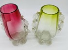 Pair Of Antique Victorian Era Glass Vases With Rigaree