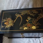 Beautiful Vintage Asian Chinoiserie Jewelry Box Black Lacquered Hand Painted