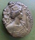 Vtg Brass Metal Belt Buckle 2  Circle Woman s Goddess Face Flowers Art Deco