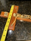 Vintage 15    Inri Wood Wooden Crucifix Cross Wall Decor Tall Metal Jesus Christ
