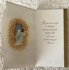 Unused Christmas Mary Jesus Joseph Stained Glass Angels Vtg Greeting Card 1950s