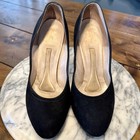 Vtg 1950s Mcm Classic Black Suede Leather Pumps 3 5  Heels Women Sz 8 Eu 39