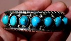 Hefty Old Pawn Navajo Handmade Sterling Silver   Blue Turquoise Stones Bracelet