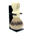 Parker 100  Silvertip Badger Mug Shaving Brush With Brush Stand  ivory Color 