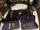 Antique White  Treadle Sewing Machine With Attachments Serviced