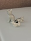 Three  Vintage Glazed Porcelain Cat Figurines Mom   2 Kittens  Black And White 