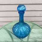 Mid Century Empoli Glass Decanter Aqua Blue Italian Glass Diamond Optic