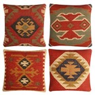 4 Set Vintage Cushion Cover 18  Handmade Square Pillows Turkish Aztec Kilim
