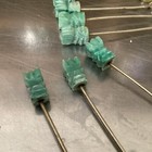 Set Of 12 Vintage Jade Carved Stone Head Hors D oeuvres Cocktail Forks 3 5   