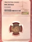 1864 Peru Dinero - Ngc Unc Details - Liberty   Arms Design - Rare Silver  4 18 