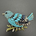 Huge Bird Brooch Pin Blue Rhinestones J15