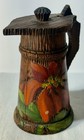 Antique Flemish Christmas Ponsettia Wooden Ever   Pitcher - Painted Highlights