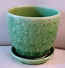 Vintage Shawnee Pottery Quilted Daisy Flower Pot W attached Saucer