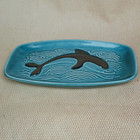     Vintage 1960s Poole Turquoise Ceramic Dolphin Pattern Rectangular Trinket Dish